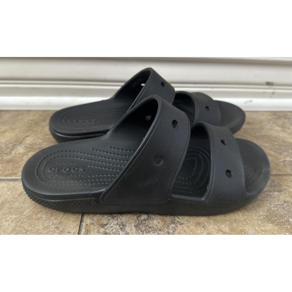 Crocs Classic Slides Black 2-Band Slip On Waterproof Sandals  Size Men's 7 Wm 9